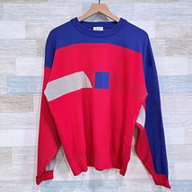 NILS Sweden Vintage 90s Wool Colorblock Ski Lodge Sweater Red Blue Mens XL - £79.55 GBP