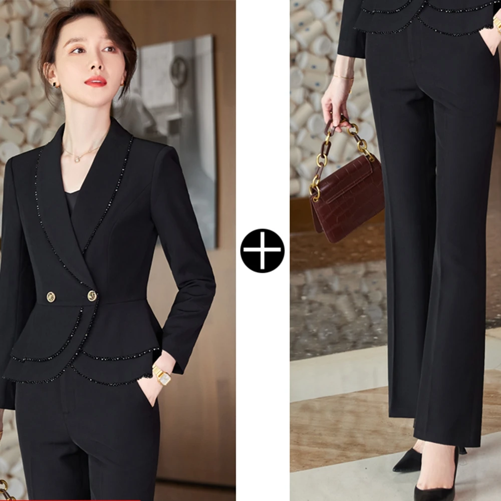  Autumn Formal Ladies Red  Blazer Women Business Suits With Sets Work Wear Offic - £179.55 GBP