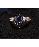 Blue Galaxy Sandstone Engagement Ring, Hexagon-Cut With Black Onyx Curve... - $127.12