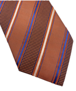 Tom James Tie Necktie Mens Silk Orange Blue White Black Stripe Preppy Di... - $43.17 CAD