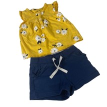 Carters Girl&#39;s Size 12M Daisy Yellow Floral Top W/ Navy Shorts - £6.99 GBP