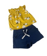 Carters Girl&#39;s Size 12M Daisy Yellow Floral Top W/ Navy Shorts - £7.01 GBP