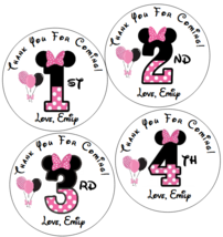 30 Personalized Minnie mouse birthday party stickers 1st 2nd 3rd 4th ears favors - £9.58 GBP