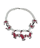 Handmade White &amp; Pink Wood Crab 17&quot; Beaded Necklace Cancer New Nautical ... - £25.86 GBP