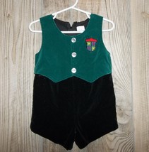 Vintage Boys Holiday 1 Piece Outfit 18M Vest Shorts Green Black Bubble C... - $14.99