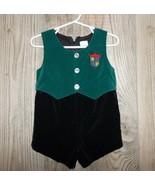 Vintage Boys Holiday 1 Piece Outfit 18M Vest Shorts Green Black Bubble C... - £11.54 GBP