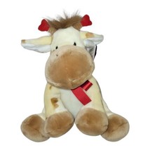 Applause Russ Cow Plush Stuffed Animal 10&quot; Yellow Red Ribbon Hearts Toy - £10.08 GBP