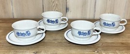 Vintage Pfaltzgraff Yorktowne Set of 4 Cups &amp; 4 Saucer Plates Blue - £14.66 GBP