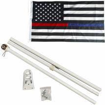 3x5 USA Thin Red Blue Line Embroidered Nylon Flag White 6ft Pole Kit Gold Ball - £18.60 GBP