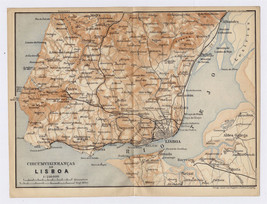 1898 Original Antique Map Of Vicinity Of Lisbon / Portugal - £21.43 GBP