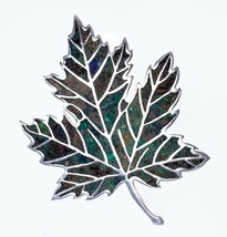 Vintage Mexican Sterling Silver Leaf Brooch with Turquoise Inlay - £44.77 GBP