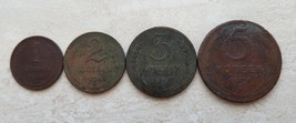 Russia Ussr 1924 Lot Of 4 Coins Of 1, 2, 3 And 5 Kopeek Copper Coins Rare Set - $93.11