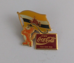 Tiger Olympic Mascot With Brunei Flag Olympic Games &amp; Coca-Cola Lapel Hat Pin - £6.48 GBP
