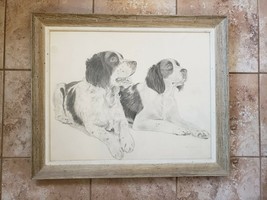 Framed Pencil Art English Springer Spaniel Dogs Dated 1957 SIGNED Ross Alexander - £116.77 GBP