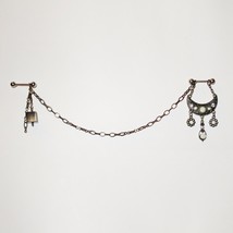 Pierced Nipple Chain Swag Set Brasstone Crescent Charm and Block Under T... - $37.50