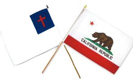 AES 12x18 12&quot;x18&quot; Wholesale Combo Christ Christian &amp; State California Stick Flag - £8.83 GBP