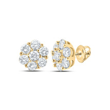 14kt Yellow Gold Mens Round Diamond Flower Cluster Earrings 7/8 Cttw - £721.09 GBP