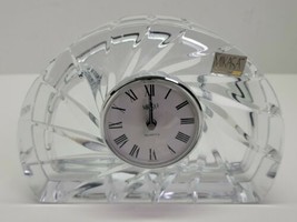 Mikasa Lead Crystal Clear Glass Mantel Clock Spiral Crescent Style w Orig Box  - £19.32 GBP