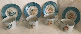 National Wildlife Federation Seashells Cup and Saucer Set of 4 Aqua Blue... - $29.90