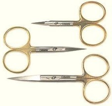 New Three Fly Tying Scissors Large Gold Loops First Quality   Cp Columbia Made - $24.26