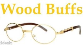 New Oval Wood Buffs Unisex clear glasses Oval UV400 Lenses and Gold fram... - $28.81