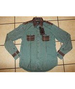 Mens plaid stripe long sleeve button up shirt Brown White Green dress sh... - $11.76