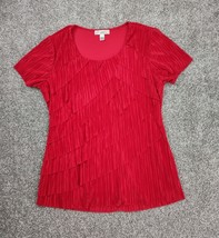 Dress Barn Top Women Large Red Fancy Layered Crinkled Crepe Tulip Blouse... - £13.30 GBP