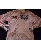 Red white long sleeve button up shirt Rugby Mansion Stripe button up shi... - $11.75