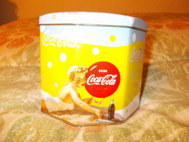 Coca Cola Tin Canister Lady on beach Coca Cola bottle  5&quot; Wide x 10&quot; Tall - £7.80 GBP