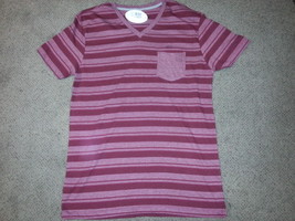 Burgundy stripe short sleeve V neck T shirt Mens Stripe V-neck pocket shirt L - £13.10 GBP
