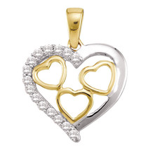 10k Yellow Gold Womens Round Diamond Two-tone Nested Heart Pendant 1/5 Cttw - £152.05 GBP