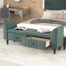 Upholstered Wooden Storage Ottoman Bench with 2 Drawers For Bedroom - £184.96 GBP