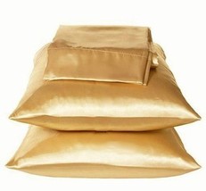 Dreamkingdom Standard Solid Silky Satin Pillow Cases - Gold ( Pack of 2 ) - £11.58 GBP