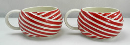 Set of 2 Starbucks Red &amp; White Ribbon Mugs - Ball of Yarn Coffee Cups 2013 - £18.53 GBP
