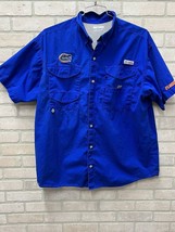 Columbia PFG Sz XL/TG Blue Florida Gator Short Sleeve Fishing Button Up Shirt - £14.75 GBP