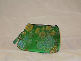green oriental clutch purse with opalescent floral design - $15.83