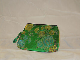 green oriental clutch purse with opalescent floral design - $15.83