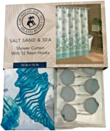 Caribbean Joe Coastal Fabric Shower Curtain and 12 Shell Hooks Salt Sand... - £30.14 GBP