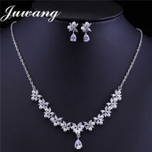 JUWANG Luxury Minimalist Necklace Earring Sets for Women Cubic Zircon Wedding St - £36.57 GBP
