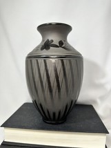 Hungarian Black Folk Art Pottery Vase Antonia Zombori 9” Tall Black Pottery - £54.36 GBP