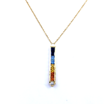 Women&#39;s Bar Cable Necklace 18k Yellow Gold Multicolor Sapphires Round Diamond - £1,255.67 GBP
