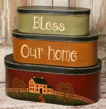 8B2932-Bless This House Nesting Boxes set of 3 Paper Mache&#39; - £23.56 GBP