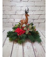 MCM Vintage Christmas Arrangement Plastic Deer And Holly - $18.69