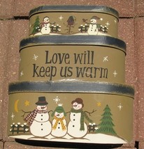 B11SML-Snowman set of 3 boxes Paper Mache&#39; - Love Will Keep Us Warm  - £14.86 GBP