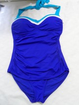 Tommy Bahama Deck Piping V Front Halter One-Piece Swimsuit BLUE MULTI 8-... - $58.99