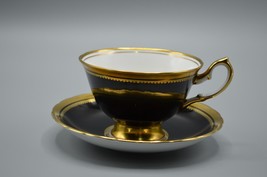 Royal Chelsea Black Gold 660A/B Teacup Saucer 1960s England Bone China Vtg - £30.92 GBP