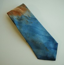 Hand Made Abstract Neck Tie 100% Italian Silk Blue Amber Burgundy Mens N... - £26.75 GBP