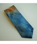 Hand Made Abstract Neck Tie 100% Italian Silk Blue Amber Burgundy Mens N... - £27.09 GBP