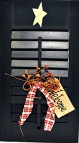 Primary image for 45316L - Wood Shutter Dark Navy Blue Primitive w/ Welcome Tag Ribbon and Berries