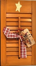 45316N - Wood Shutter Natural Primitive with Welcome Tag, Ribbon and Ber... - £11.90 GBP